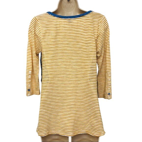 Y2k Anthropologie Postage Stamp Mix Media Popover Top Yellow Blue Paisley Print - Picture 2 of 16